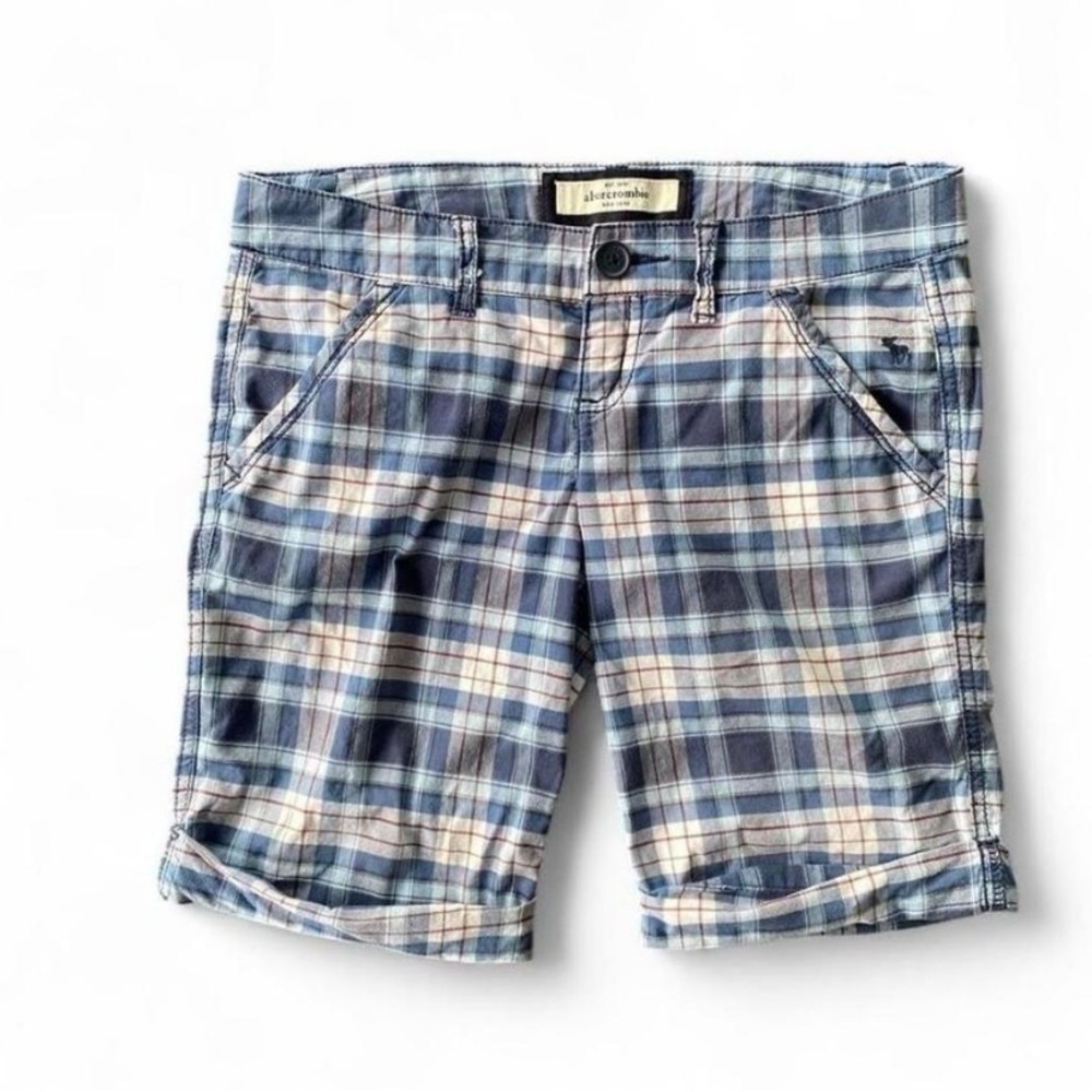 Y2K Abercrombie Blue Plaid Bermudan Shorts Preppy Coastal